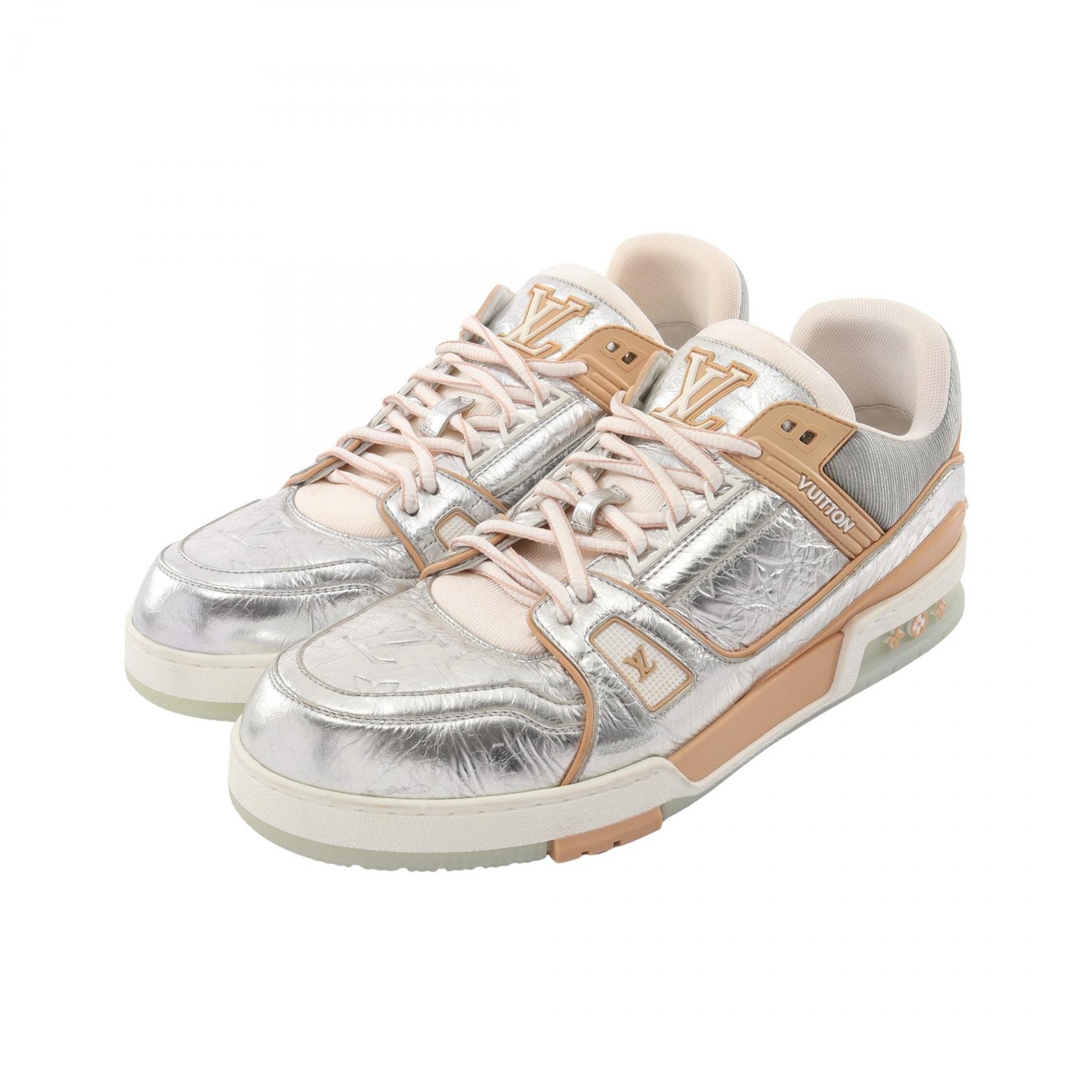 ルイ・ヴィトン LOUIS VUITTON LVトレイナーライン スニーカー 靴 レザー ファブリック シルバー メンズ シルバー系 / ベージュ系 【中古】