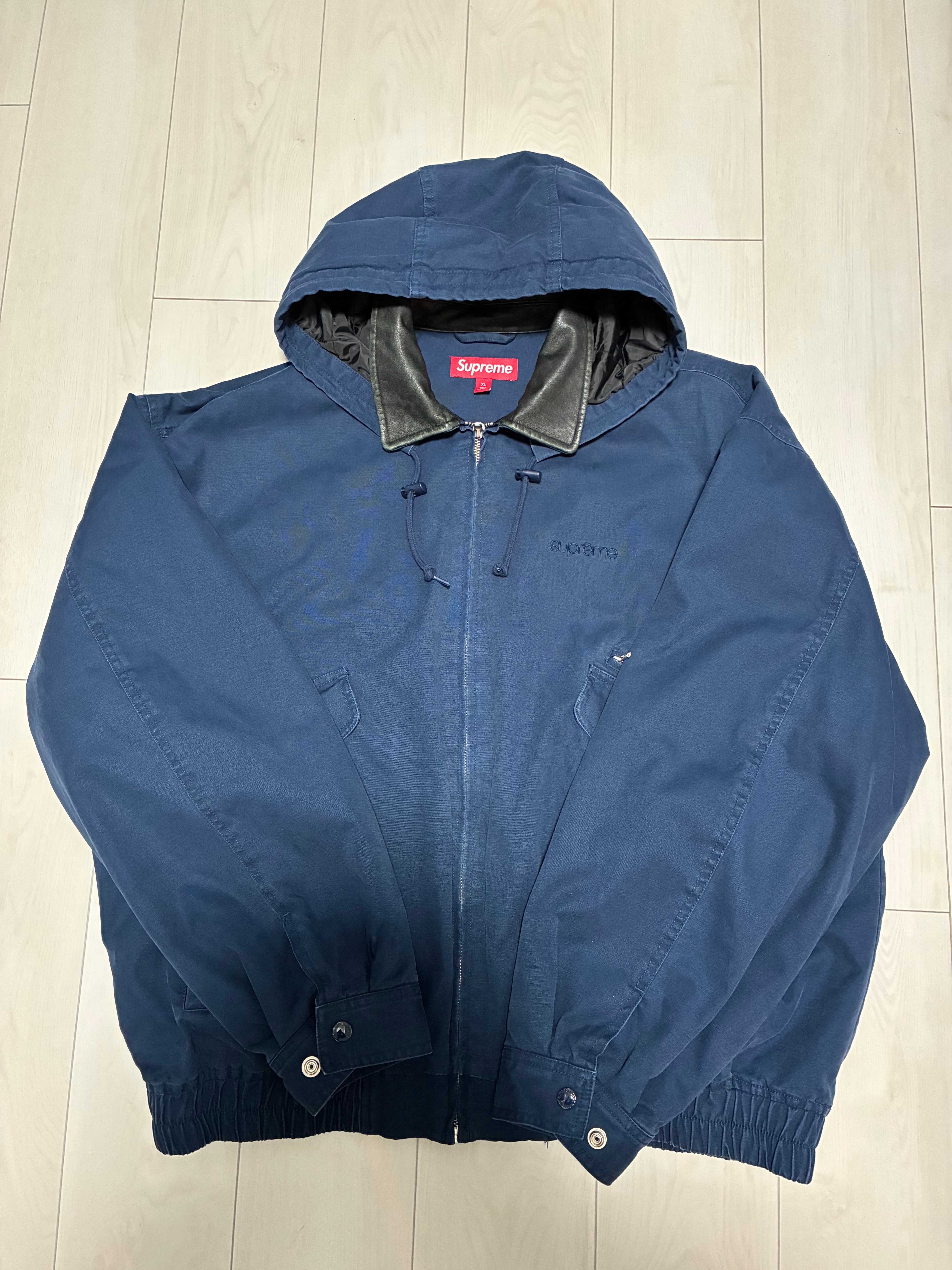 Supreme Leather Collar Utility Jacket "Navy"