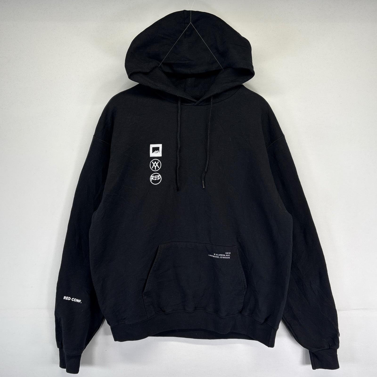 古着 チャンピオン Champion パーカー スウェット プルオーバー フーディ プリントデザイン I BELIEVE L  ブラック メンズ