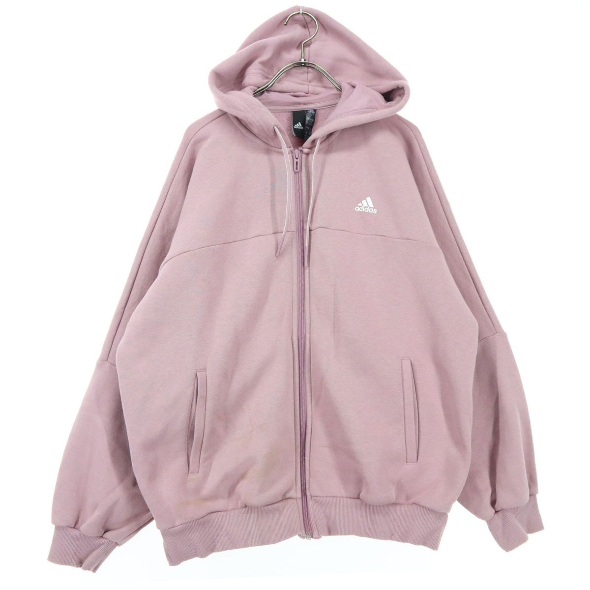 adidas アディダス 裏起毛 ロゴプリント 長袖 ジップパーカー L ピンク