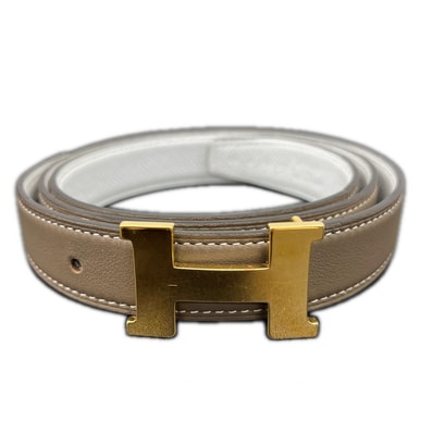 HERMES 極美品 エルメス ミニコンスタンス Hベルト 24mm リバーシブル スイフト エプソン W刻印 2024年 エトゥープ ホワイト ゴールド金具 #85 箱・袋付属 プレゼント ギフト Aランク 中古 鑑定済 エルメスベルト