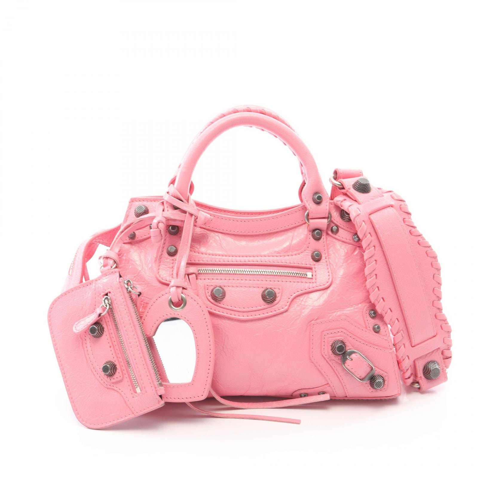 バレンシアガ BALENCIAGA ネオ カゴールXS 2WAY ハンドバッグ バッグ レザー レディース ピンク系 【中古】