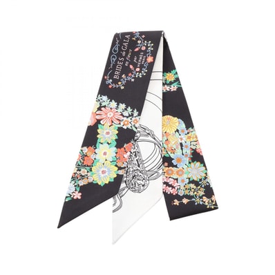 エルメス HERMES ツイリー Brides de Gala en Fleurs アイライナー リボン スカーフ 衣料品 シルク シルク ホワイト レディース ブラック系 / ホワイト系 / マルチカラー 【中古】