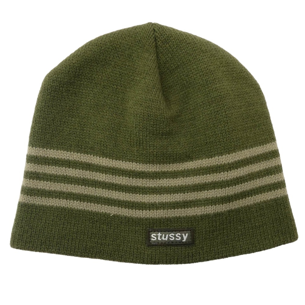 STUSSY ステューシー 帽子 紺タグ 90s ロゴパッチ ビーニー ニットキャップ ニット帽 カーキ系【中古】