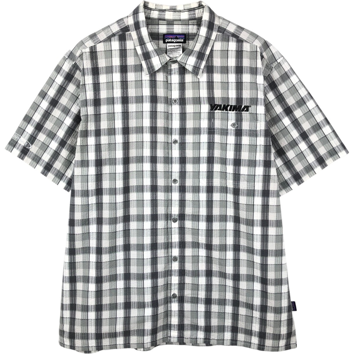 古着 パタゴニア Patagonia 53003SP14 シアサッカー チェック柄 半袖 ポリコットンシャツ ボックスシャツ メンズL相当/eaa660983