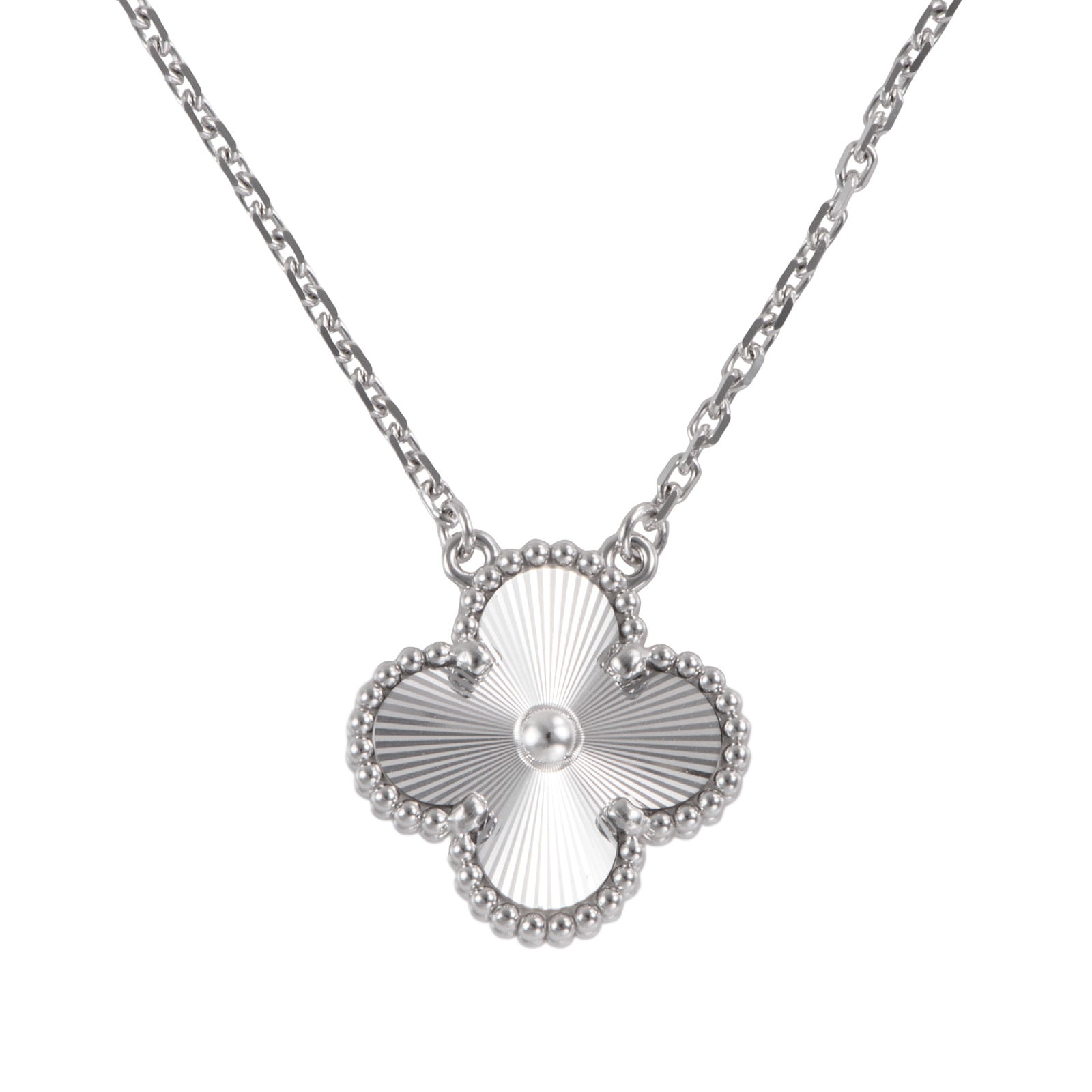 Van Cleef & Arpels ヴァンクリーフ&アーペル ヴィンテージアルハンブラ ペンダント VCARP9XG00 ネックレス ギョシェ K18WG シルバー【中古】