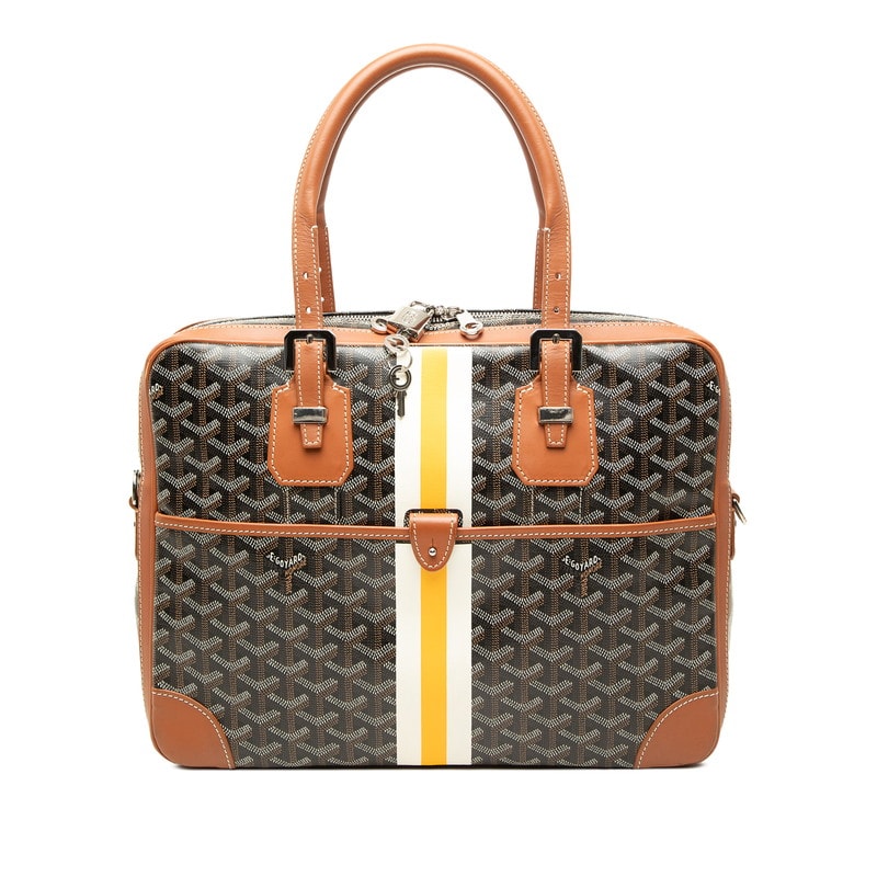 ゴヤール アンバサッドPM ビジネスバッグ ブリーフケース ブラウン イエロー ホワイト PVC レザー メンズ GOYARD 中古