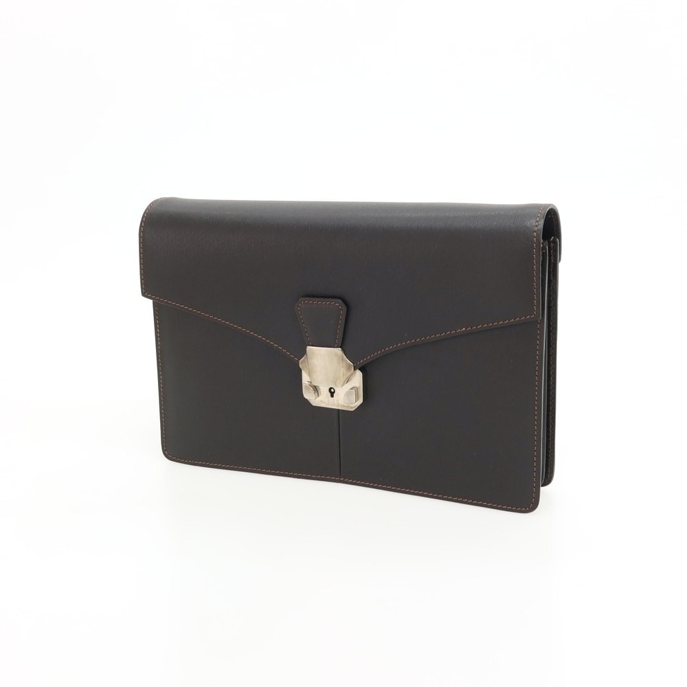 【中古】ダンヒル Dunhill 牛革 セカンドバッグ ダークブラウン【WxH18xD4】【メンズ】