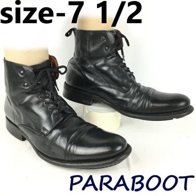 試着交換OK!PARABOOT/パラブーツ ミリタリー/レースアップショートブーツ size7.5/26.0-26.5程度 黒/ブラック NEUILLY/フランス製 管No.YA210