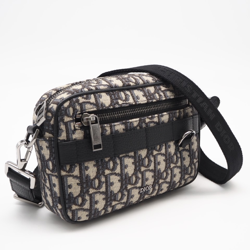美品 Christian Dior クリスチャンディオール オブリーク ジャカード Safari ミニ ショルダーバッグ 2ESWS011YKY ショルダーバッグ ネイビー ベージュ コーティングキャンバス レザー レディース