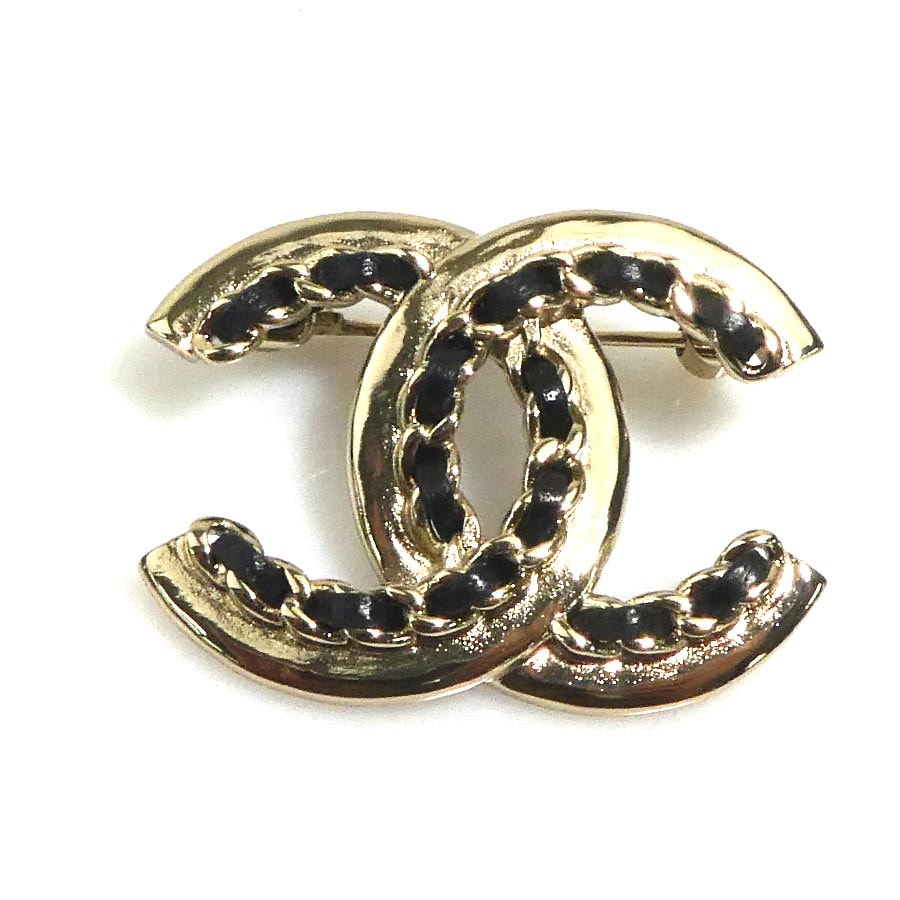 シャネル CHANEL ブローチ ココマーク メタル/レザー ゴールド/ブラック レディース【中古】 e62390c