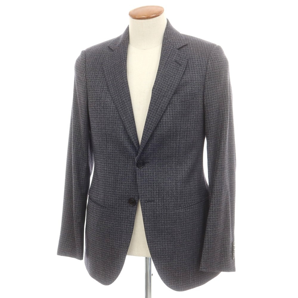 【中古】ジョルジオアルマーニ GIORGIO ARMANI ストレッチウール チェック テーラードジャケット グレーネイビー【サイズ46】【メンズ】