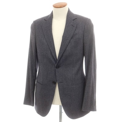 【中古】ジョルジオアルマーニ GIORGIO ARMANI ストレッチウール チェック テーラードジャケット グレーネイビー【サイズ46】【メンズ】