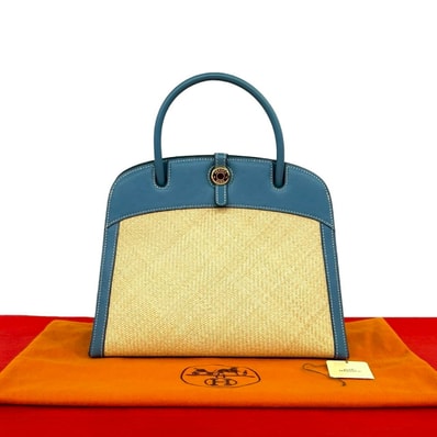 HERMES エルメス ダルヴィ レザー パナマ ハンドバッグ ブルー
31430