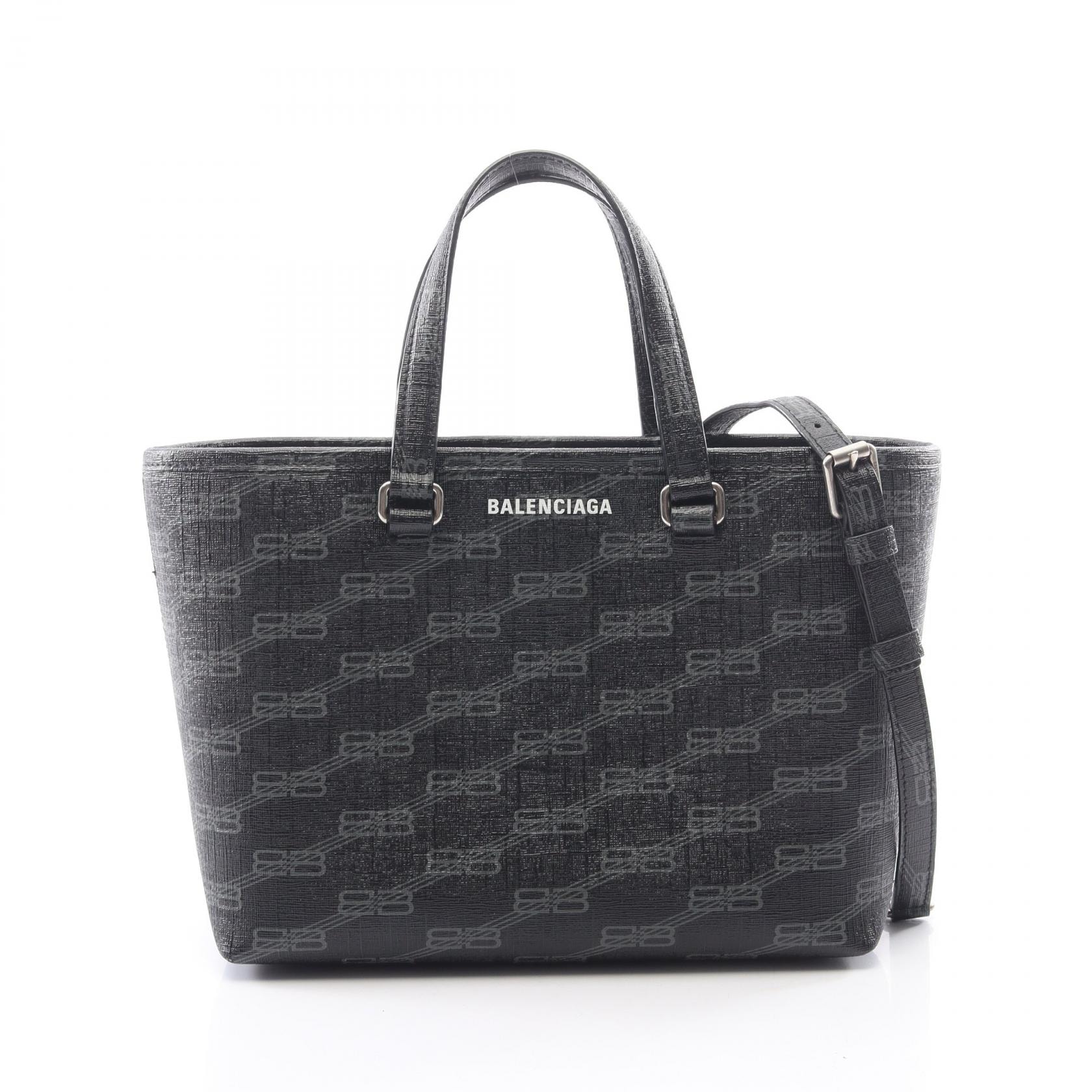 バレンシアガ BALENCIAGA シグネチャー スモール ショッパー 2WAY ハンドバッグ バッグ PVCコーティングキャンバス レディース ブラック系 / グレー系 702699 【中古】