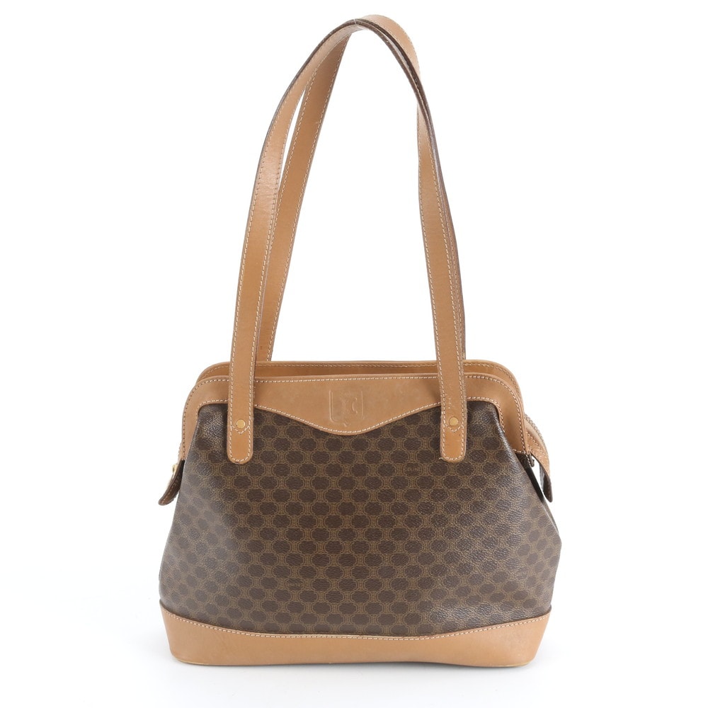 セリーヌ マカダムショルダーバッグ レザー×コーティングキャンバス