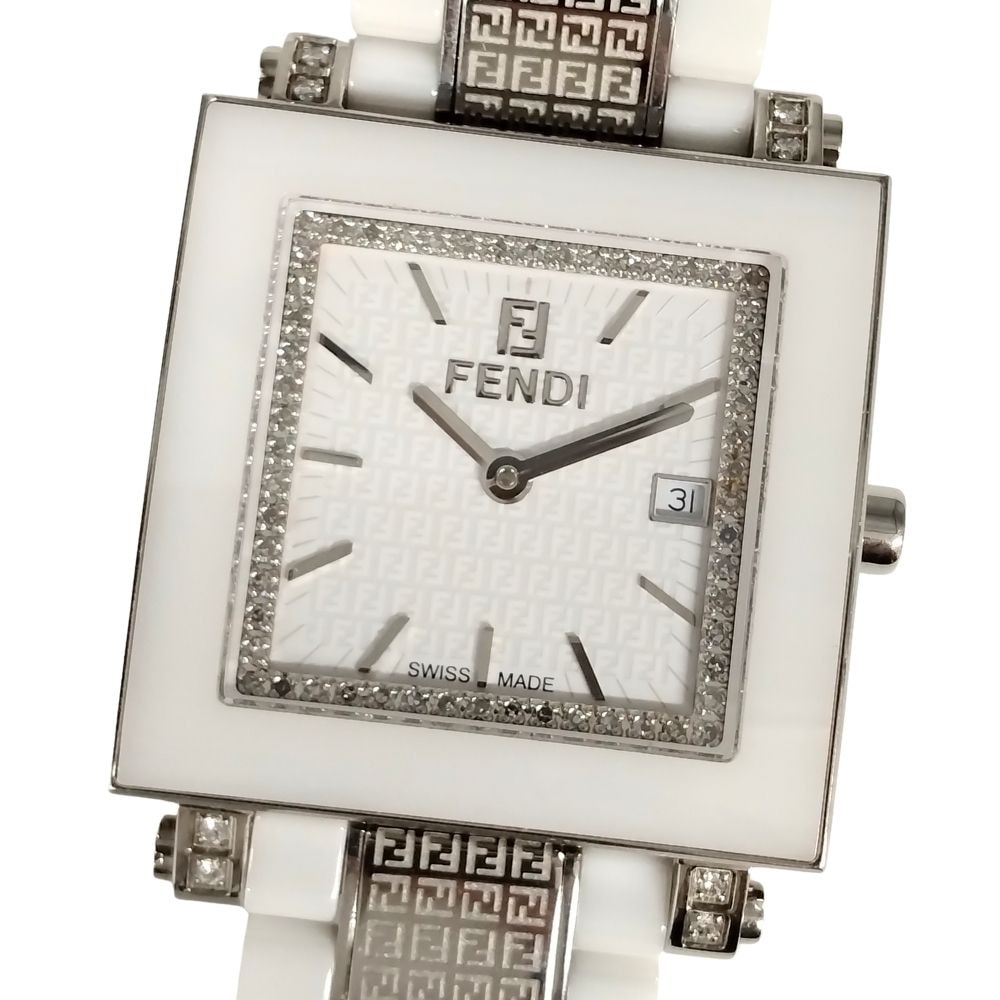 FENDI フェンディ クアドロ ダイヤモンド デイト セラミック クォーツ レディース 腕時計 C850