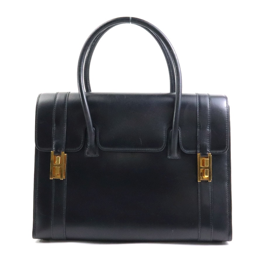 エルメス HERMES ハンドバッグ ドラッグ27 ボックスカーフ ブラック ゴールド レディース【中古】 90045a