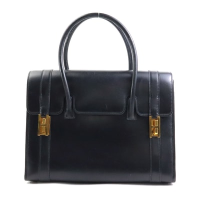 エルメス HERMES ハンドバッグ ドラッグ27 ボックスカーフ ブラック ゴールド レディース【中古】 90045a