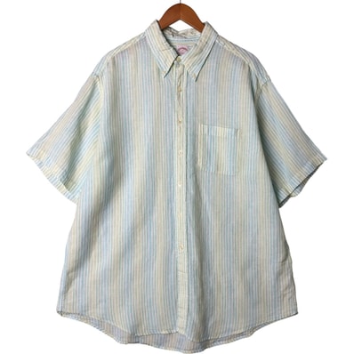 古着 ブルックスブラザーズ Brooks Brothers 346 ストライプ柄 半袖 リネン ボタンダウンシャツ メンズXL相当/eaa551675