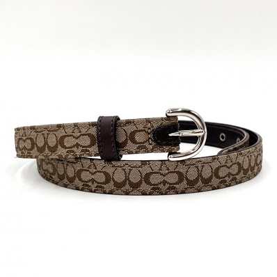 COACH(コーチ)ミニシグネチャー ベルト キャンバス レザー ブラウン シルバー金具 レディース 3976 【中古】