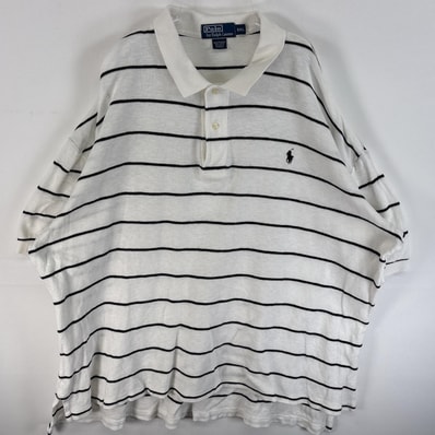 古着 90's/90年代 ポロバイラルフローレン Polo by Ralph Lauren 半袖 ポロシャツ ワッフル ワンポイント ロゴ 刺繍 大きいサイズ 14041 ホワイト系 ボーダー メンズ