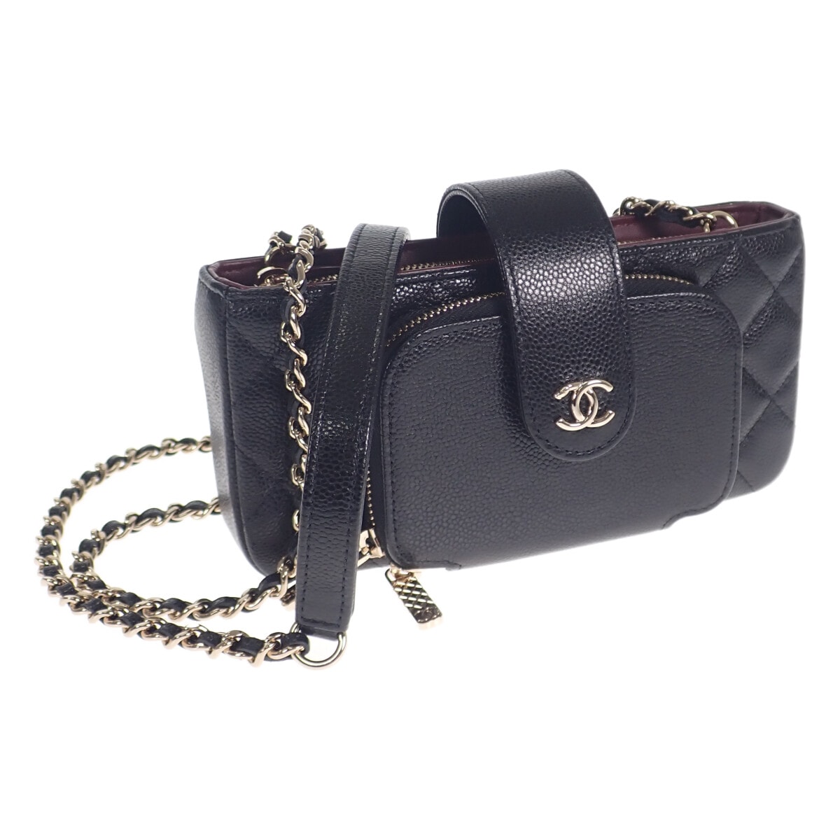 シャネル CHANEL スマートフォン ホルダー スマホ AP2916_B05052_94305 ショルダーバッグ キャビアスキン ブラック ゴールド金具 レディース【中古】【Sランク】