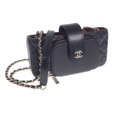 シャネル CHANEL スマートフォン ホルダー スマホ AP2916_B05052_94305 ショルダーバッグ キャビアスキン ブラック ゴールド金具 レディース【中古】【Sランク】