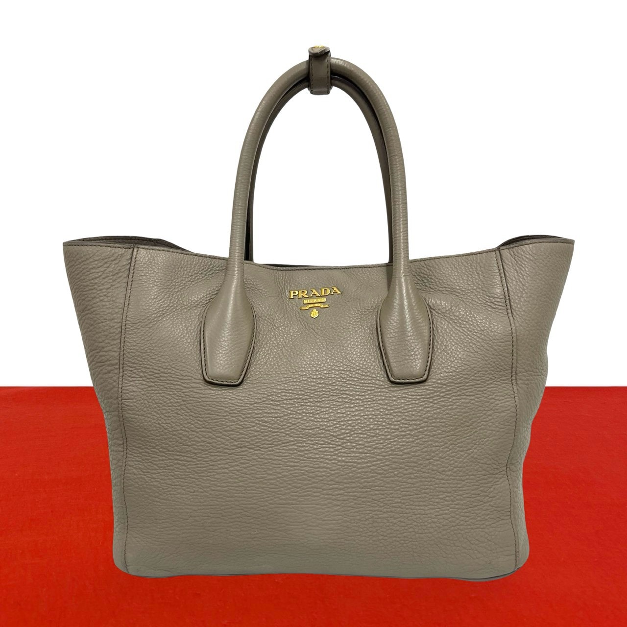 PRADA プラダ ロゴ 金具 レザー ハンドバッグ グレー
22300