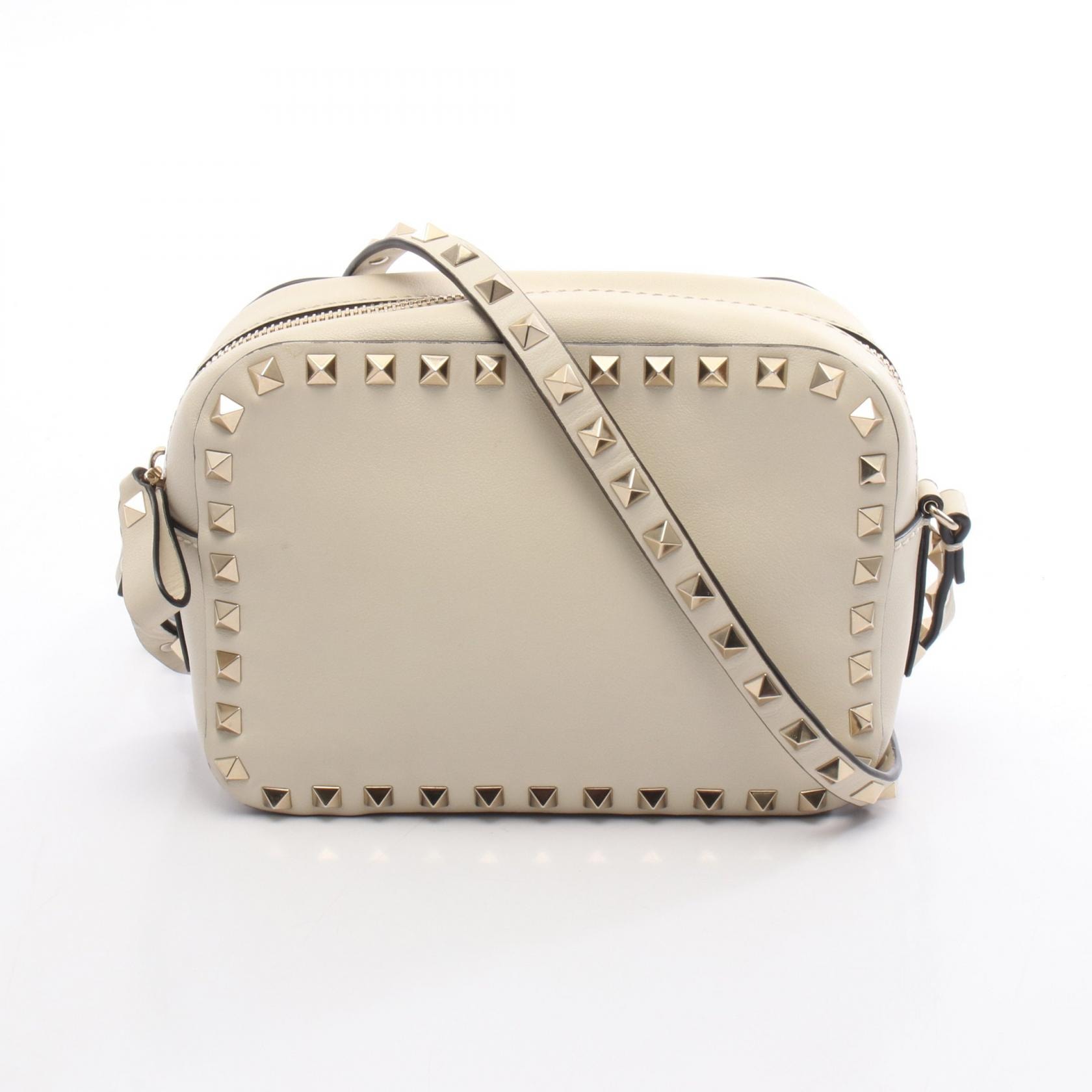 ヴァレンチノ Valentino ロックスタッズ カメラバッグ ショルダーバッグ バッグ レザー レディース アイボリー系 【中古】