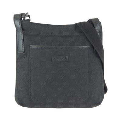 GUCCI グッチ ブラック 黒 シルバー金具 GGキャンバス レザー/ ショルダーバッグ メッセンジャーバッグ 601646 【中古】