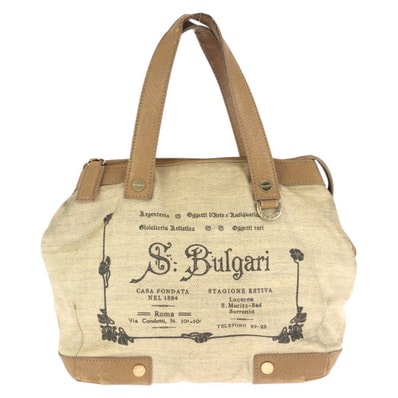 BVLGARI ブルガリ コレッツィオーネ ベージュ ブラウン ゴールド金具 PVC レザー/ トートバッグ ハンドバッグ 602584 【中古】