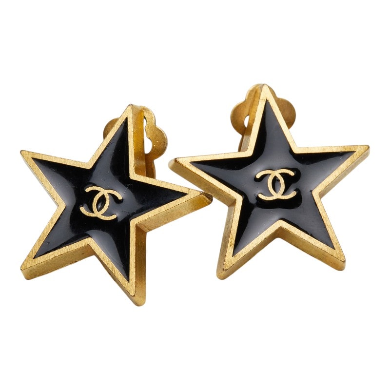 シャネル ココマーク スターモチーフ イヤリング 01P刻印 ブラック ゴールド メッキ レディース CHANEL 【中古】