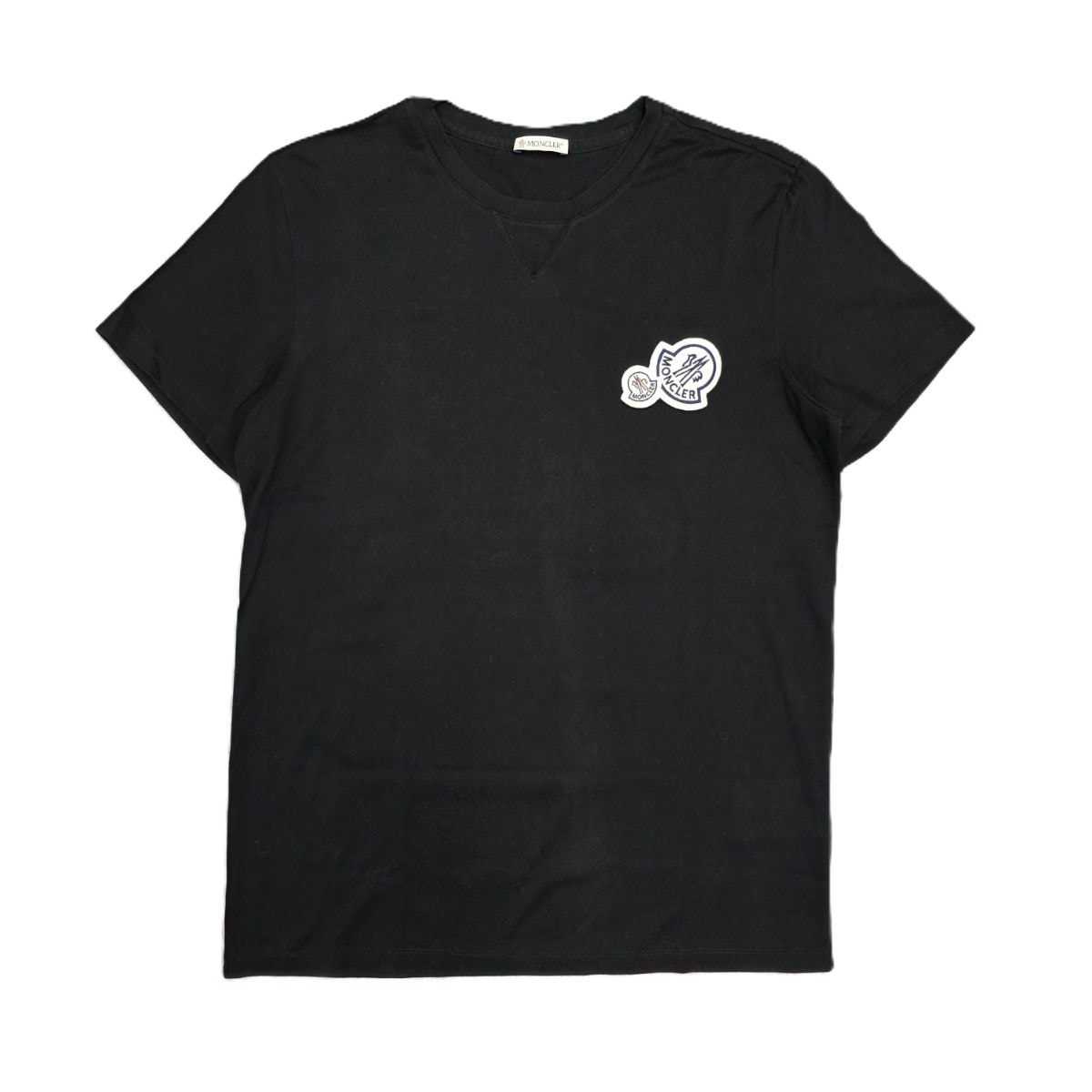 MONCLER モンクレール ダブルワッペン クルーネック 半袖Tシャツ I10918C00058 S コットン ブラック  メンズ【中古】
