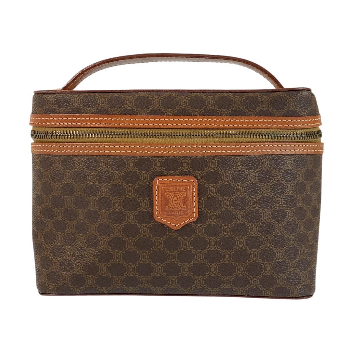 美品 CELINE セリーヌ マカダム ブラウン ゴールド金具 PVC レザー/ ハンドバッグ バニティバッグ 601012 【中古】