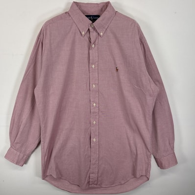 古着 ラルフローレン RALPH LAUREN 長袖シャツ ボタンダウンシャツ ワンポイント ロゴ 刺繍 オックスフォード 16 1/2 34/35 L-XL ピンク 無地 メンズ