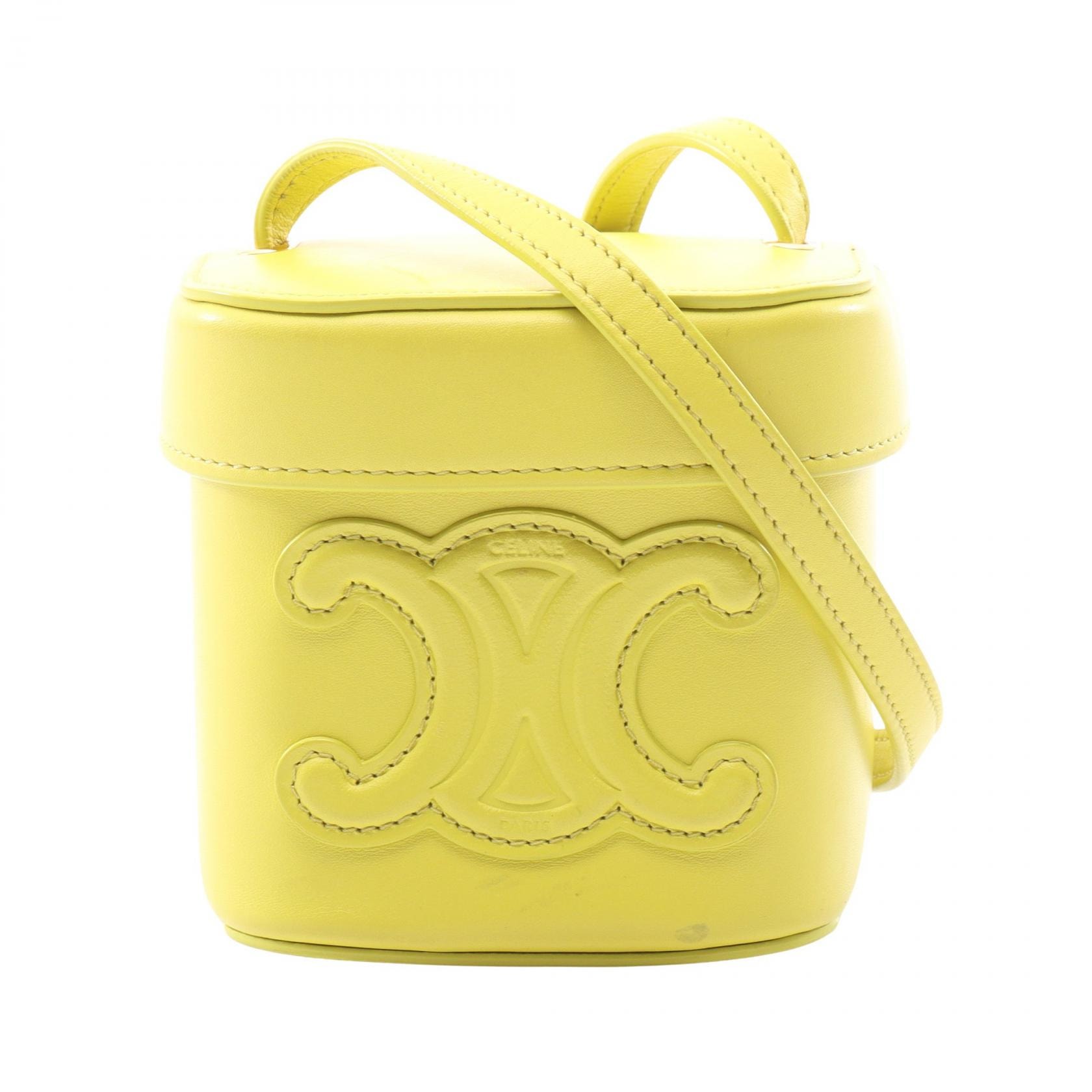 セリーヌ CELINE キュイルトリオンフ スモール ボックス ショルダーバッグ バッグ レザー レディース イエロー系 199263DU3 【中古】