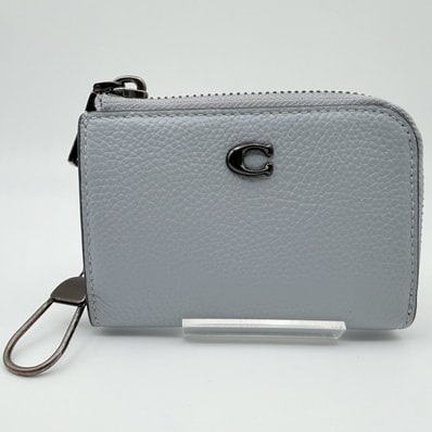 COACH(コーチ)L字ファスナー コインケース レザー グレーブルー系 カードケース 小銭入れ キーリング付き