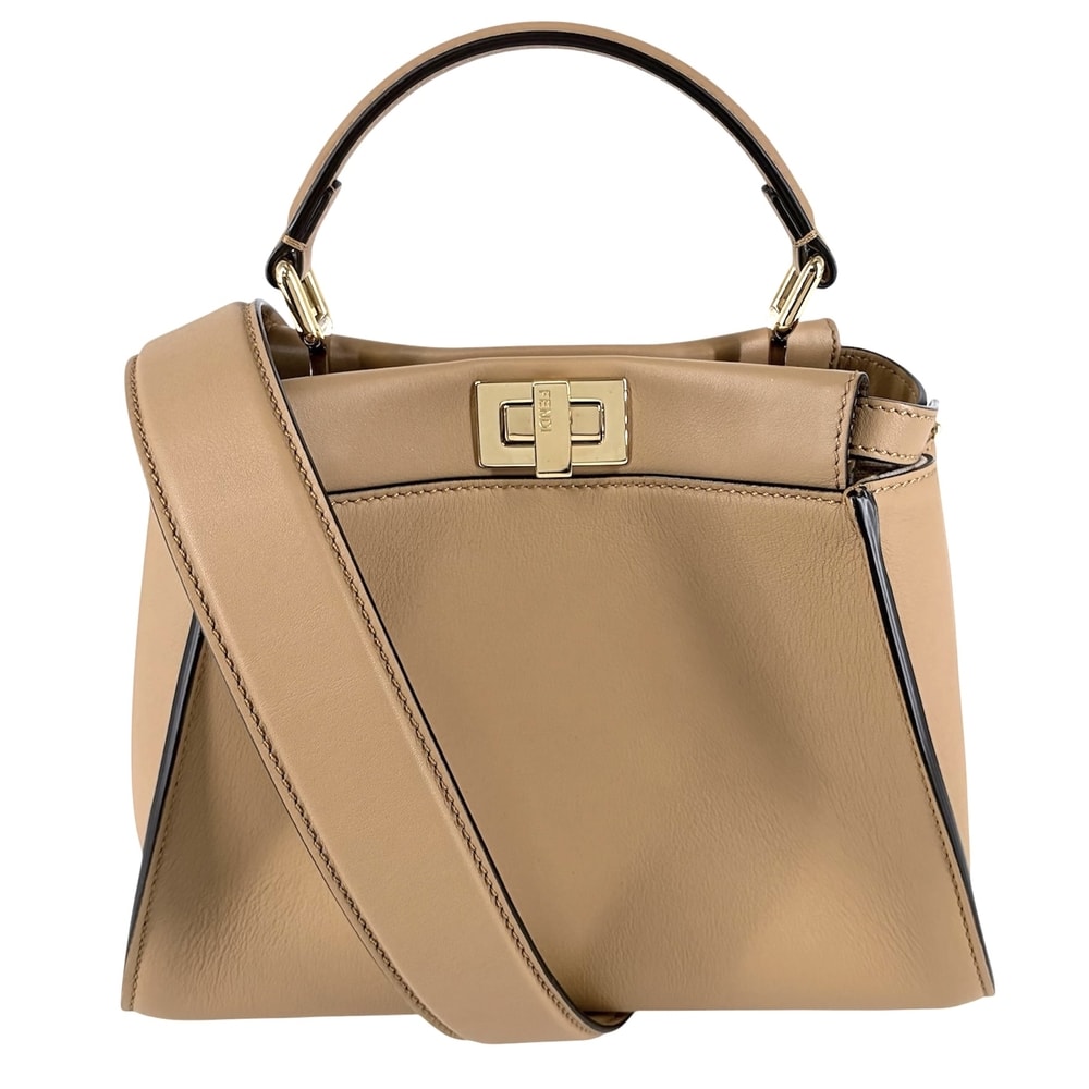 FENDI フェンディ 2WAY ミニピーカブー ハンドバッグ ショルダーバッグ 肩掛け 斜め掛け Peekaboo 小さめ かばん 鞄 スカーフ付き 8BN244 レザー ブラウン 茶 ゴールド金具 レディース 美品【中古品】