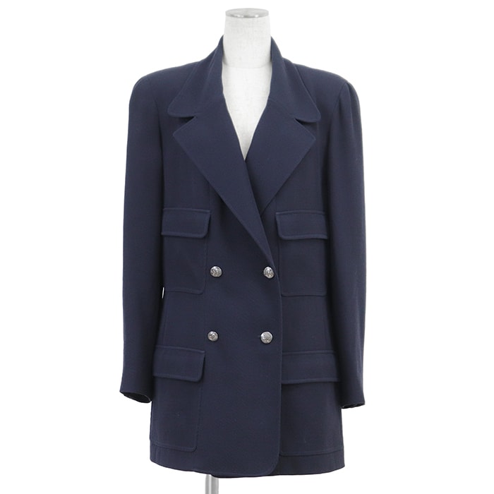 CHANEL BOUTIQUE シャネル ヴィンテージ ジャケット サイズ 46 レディース 97C P08851 ダブルブレスト ロゴ COCOマーク クラウン メタル ボタン ウール100% アウター ネイビー 紺 フランス製 カール・ラガーフェルド期