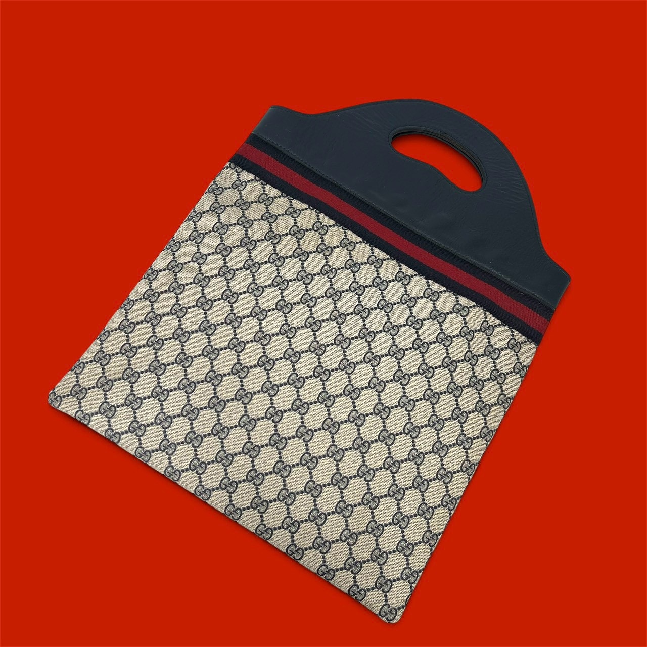 GUCCI グッチ シェリーライン GG 柄 PVC レザー ハンドバッグ ネイビー
36197