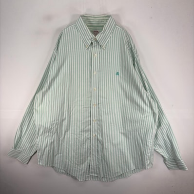 古着 ブルックスブラザーズ Brooks Brothers 長袖シャツ ワンポイント 刺繍ロゴ XL グリーン系 ストライプ メンズ