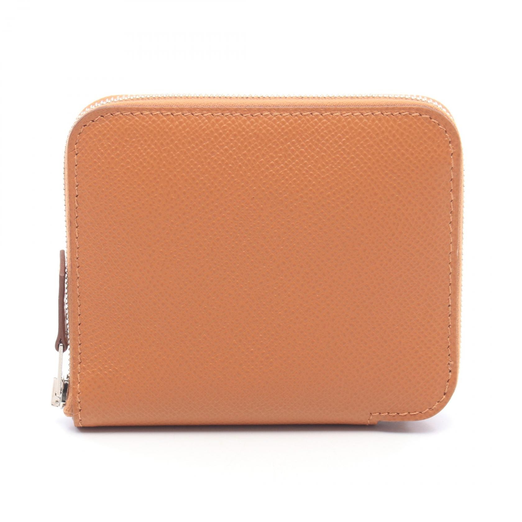 エルメス HERMES アザップコンパクト シルクイン ゴールド ラウンド財布 財布 ヴォーエプソン ヴォーエプソン レディース ブラウン系 【中古】