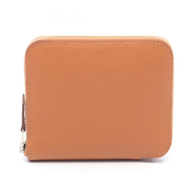 エルメス HERMES アザップコンパクト シルクイン ゴールド ラウンド財布 財布 ヴォーエプソン ヴォーエプソン レディース ブラウン系 【中古】