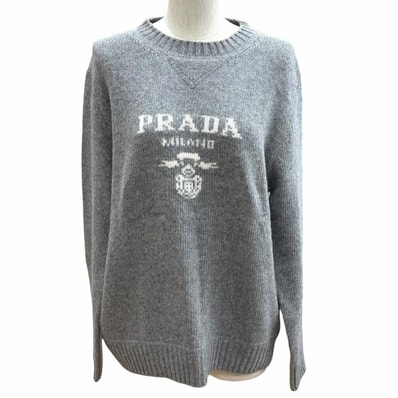 美品 プラダ ロゴ カシミヤ ウール クルーネック セーター 42 P24G1V