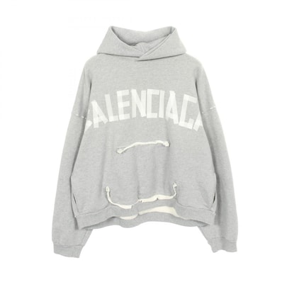 バレンシアガ BALENCIAGA TAPE TYPE BBロゴ パーカー 衣料品 トップス コットン メンズ レディース グレー系 【中古】