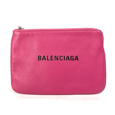 バレンシアガ BALENCIAGA ロゴ エブリデイ ポーチM 492465 カバン クラッチバッグ レザー ピンク 美品