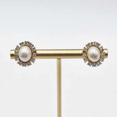 Christian Dior(クリスチャンディオール)パール ラインストーン イヤリング クリップ式 ゴールドカラー レディース アクセサリー 【中古】