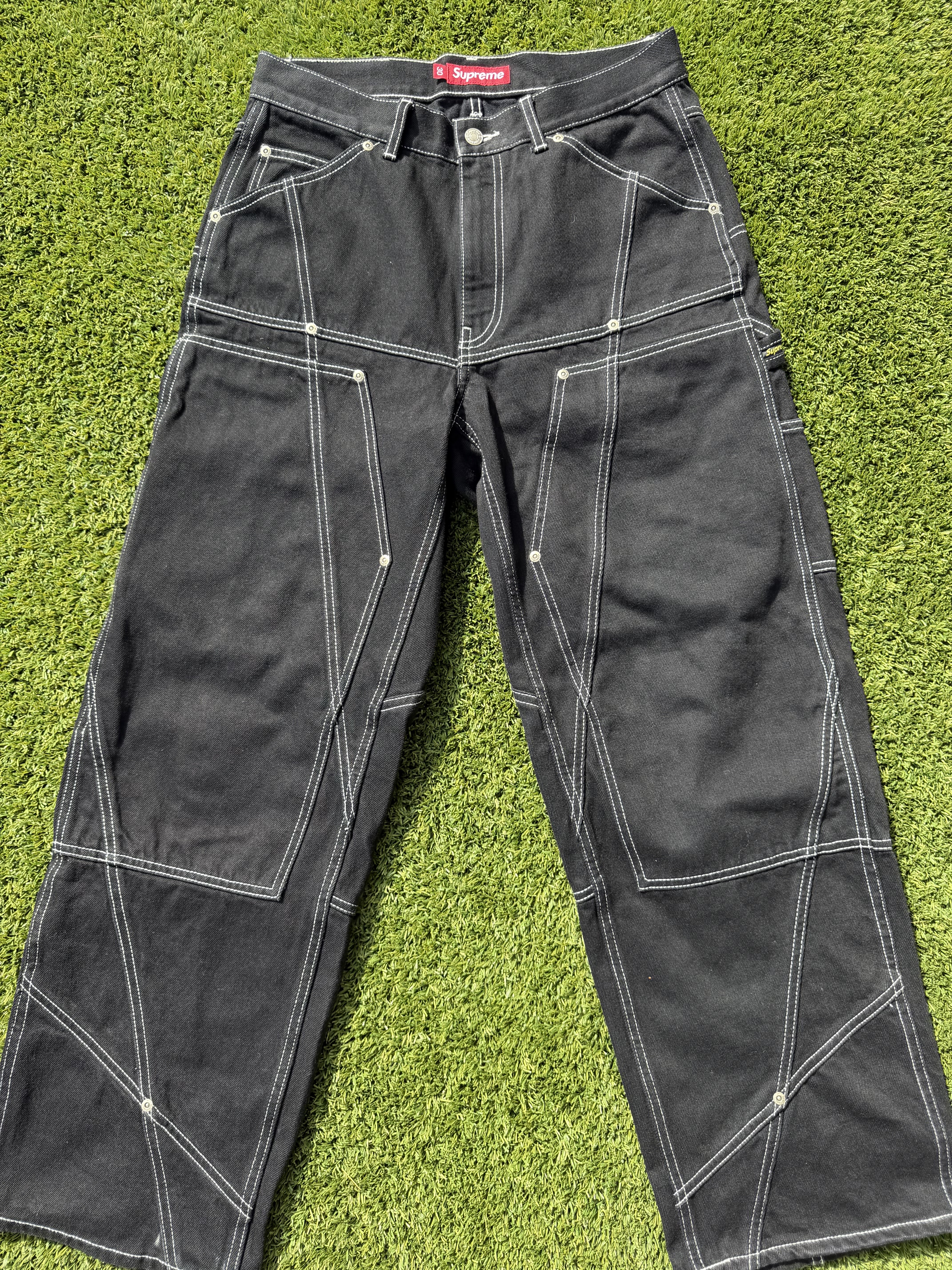 Supreme Contrast Stitch Double Knee Painter Jean "Black"