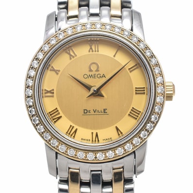 オメガ OMEGA 413.25.22.60.08.001 デビル プレステージ ダイヤモンドベゼル クォーツ レディース 美品 保証書付き 腕時計 I#150108